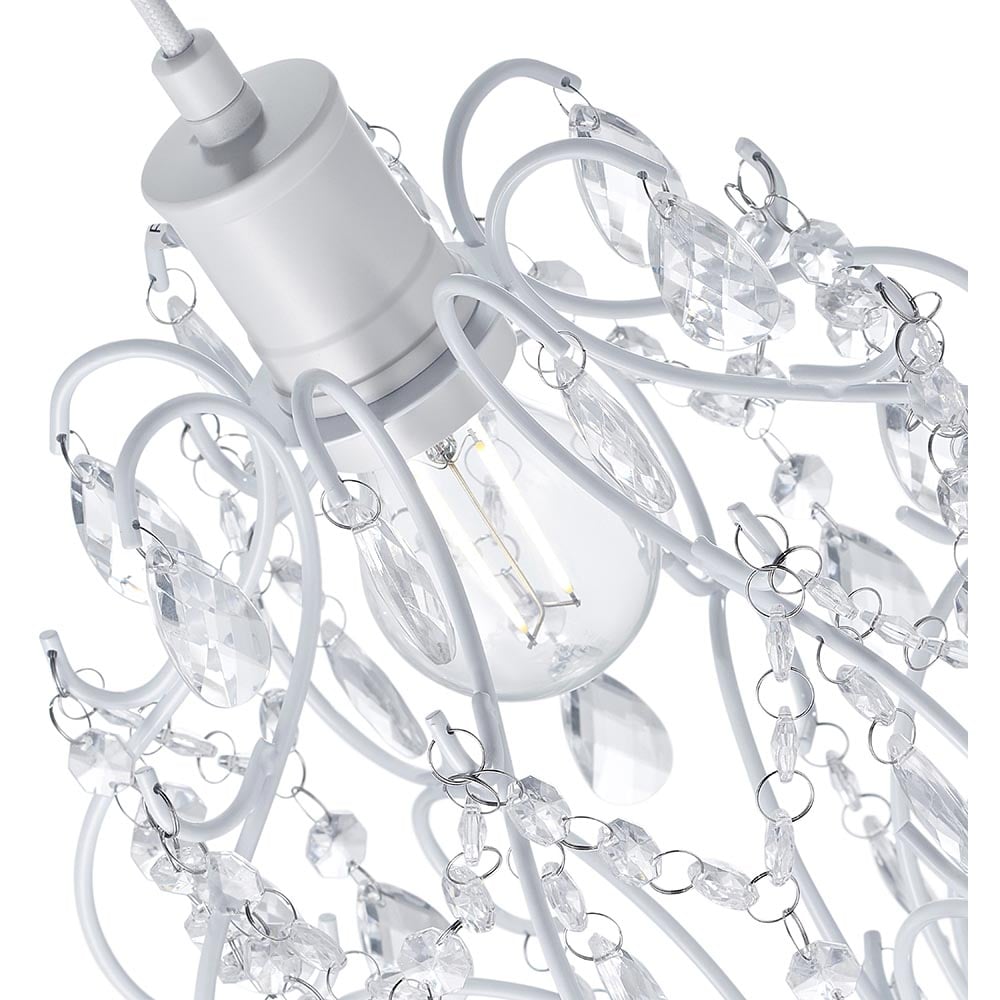 Happy Homewares Matt White Chandelier Style Pendant Shade with Clear Acrylic Droplets Image 5