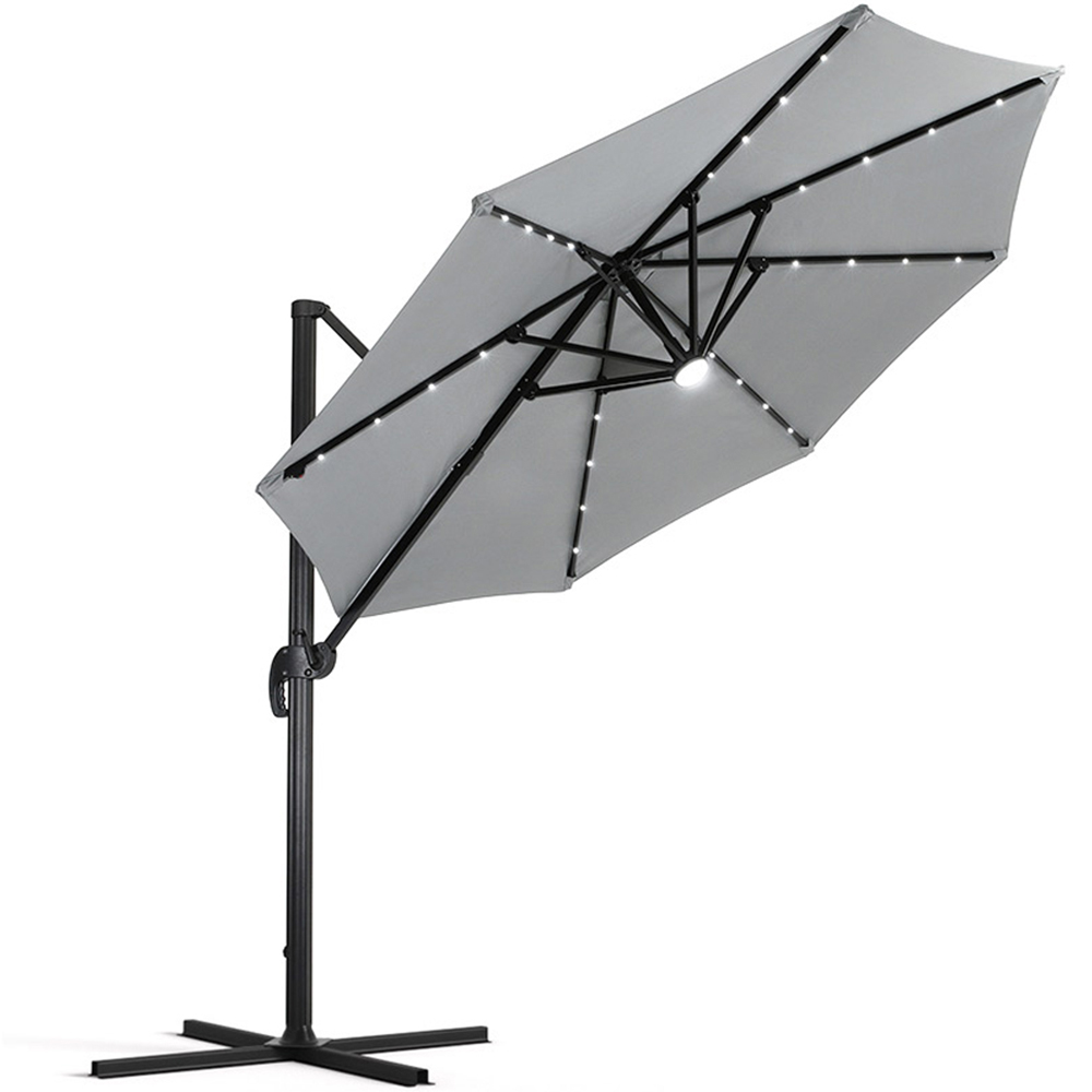 Living and Home Light Grey LED Rotatable Cantilever Parasol with HDPE Base 3m Image 1