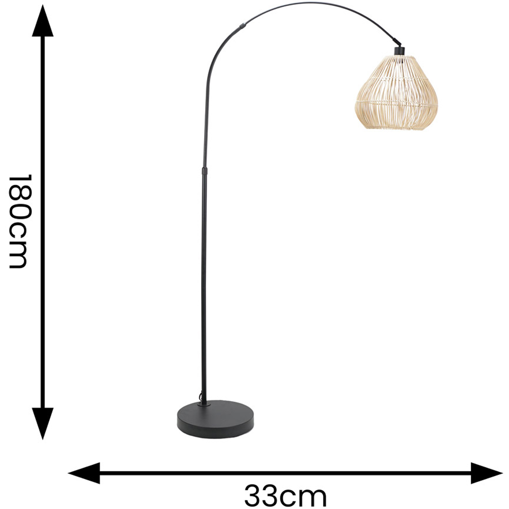 ValueLights Louis Rattan Teardrop Shade Black Curved LED Floor Lamp Image 4