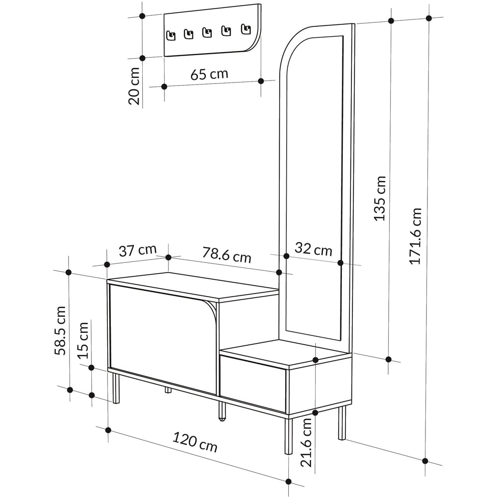 Decortie Mila 2 Door Dark Coffee Shoe Cabinet with Mirror and Coat Stand Image 7
