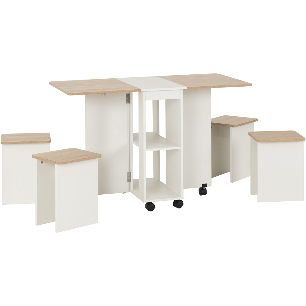 Seconique Seymore 4 Seater Stowaway Dining Set White and Oak Effect Image 2