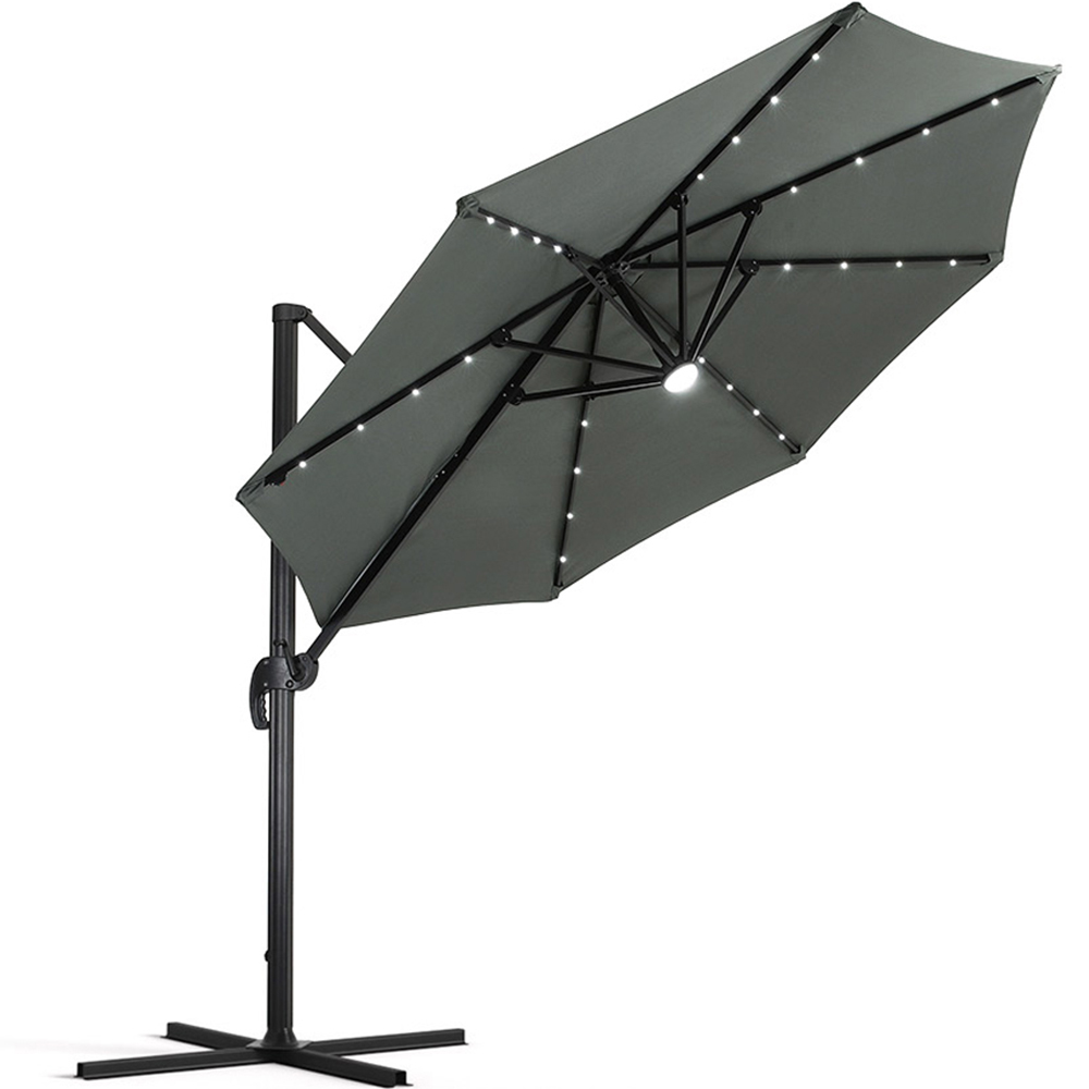 Living and Home Dark Grey LED Rotatable Cantilever Parasol with Wheeled Base 3m Image 5