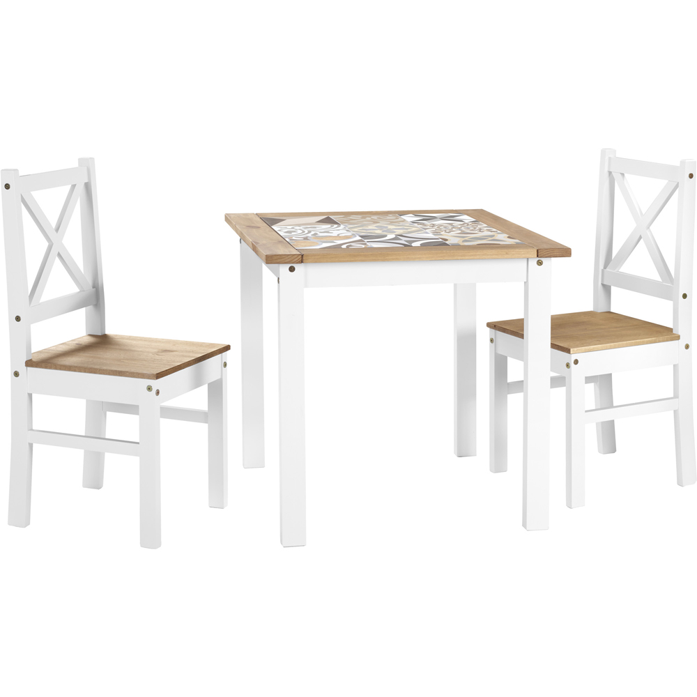 Seconique Salvador 2 Seater Tile Top Dining Set White and Distressed Waxed Pine Image 2