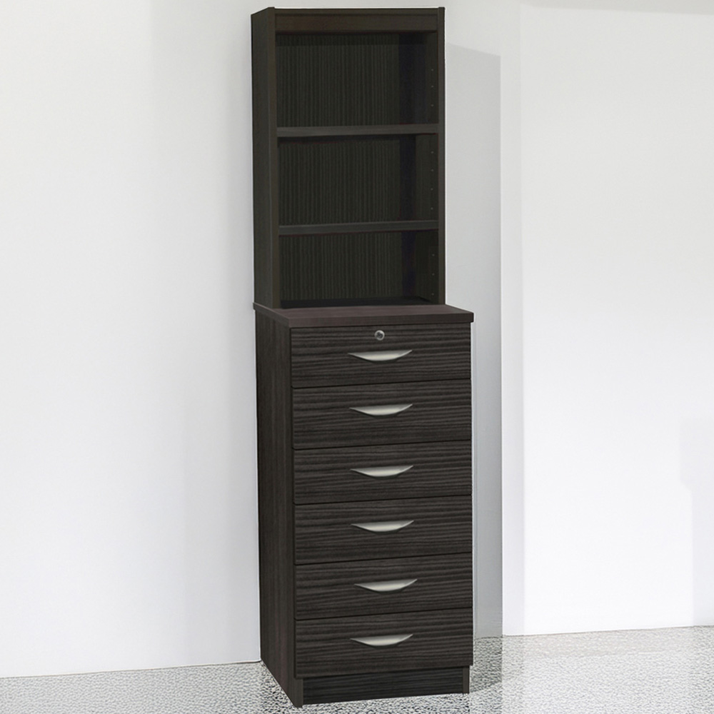 R White Cabinets 6 Drawer 3 Shelf Black Chest of Drawers with Hutch Image 1