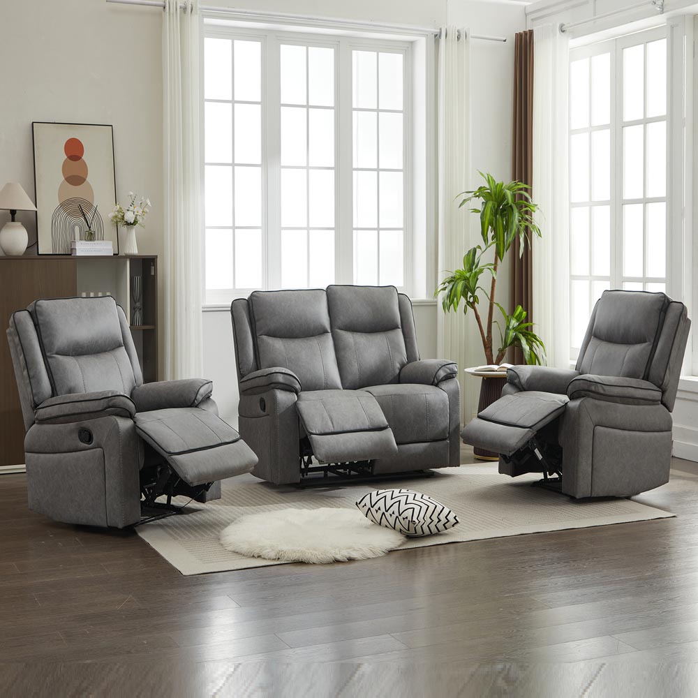 Furniture One 4 Seater Grey Manual Sectional Recliner Couches Sofa Set Image 7