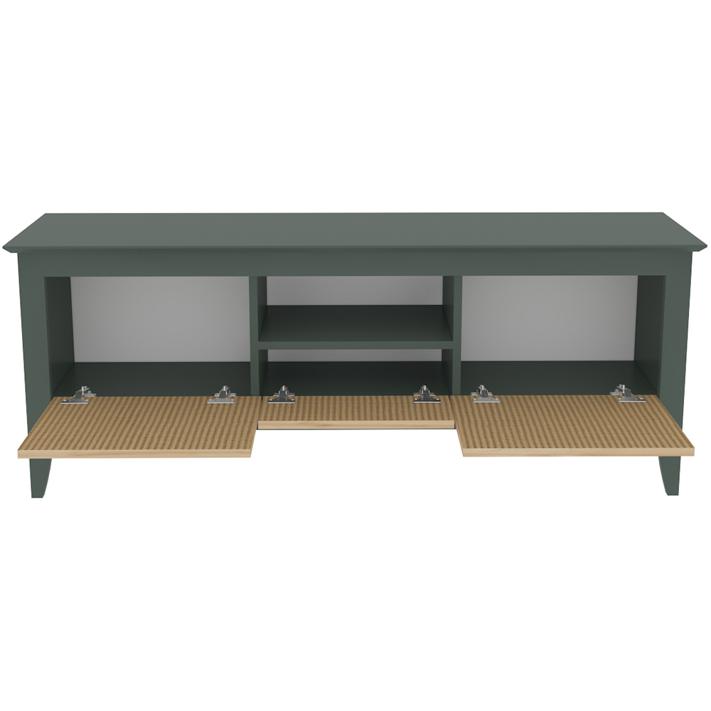 Decorotika Verde 3 Door Single Shelf Green and Rattan TV Unit Image 3
