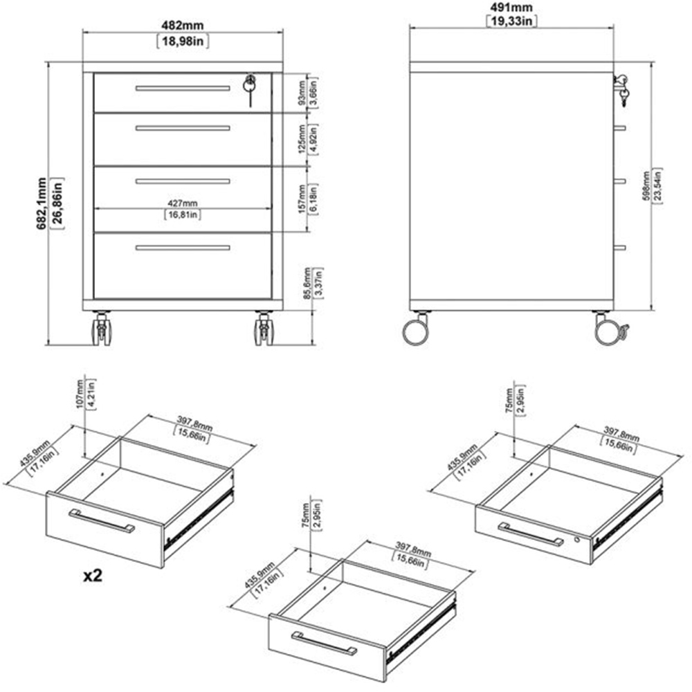 Florence 4 Drawer Oak Mobile Cabinet Image 9