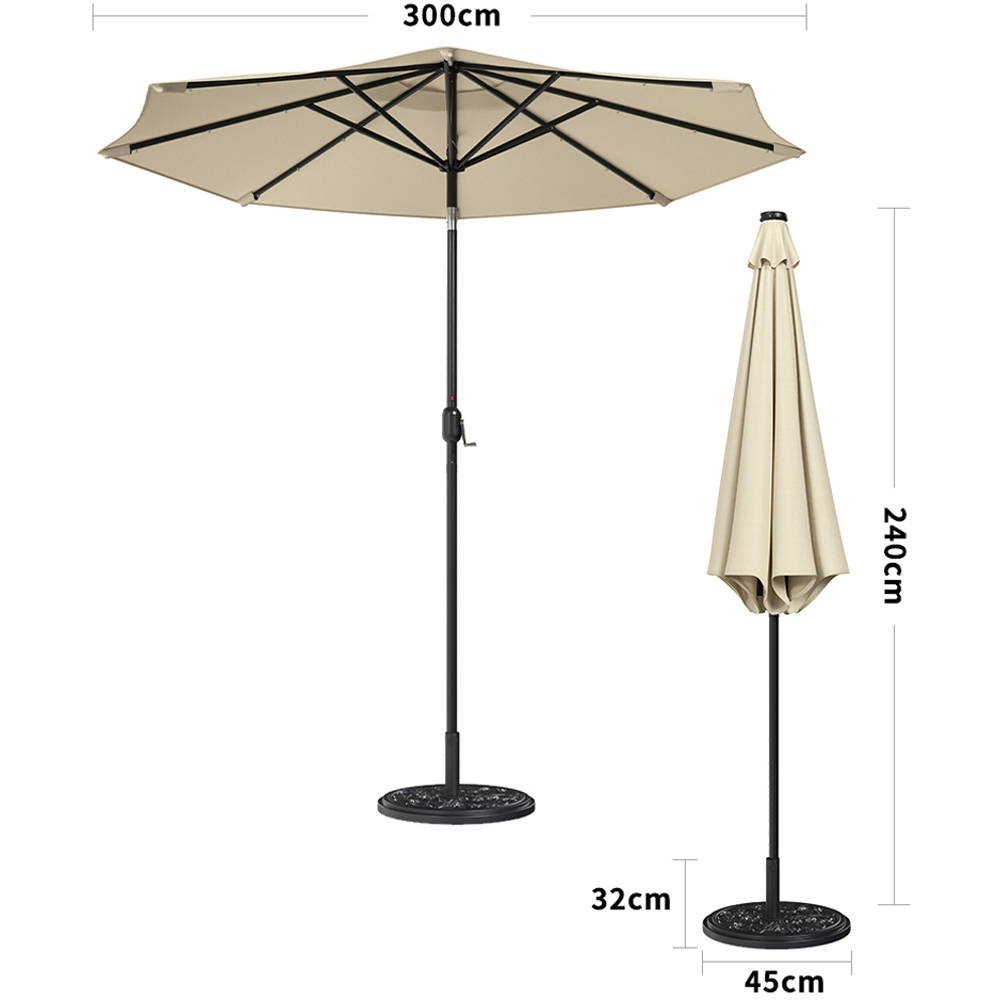 Living and Home Beige 24 Solar LED Crank and Tilt Parasol with Floral Pattern Base 3m Image 7