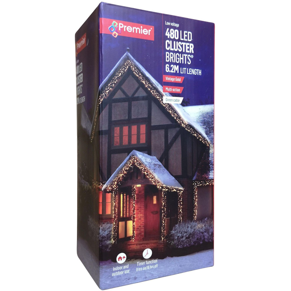 Premier ClusterBrights 480 Vintage Gold LED Christmas Cluster Light 6.2m Image 2