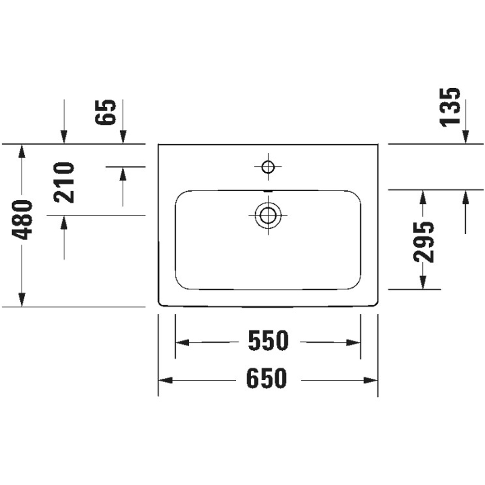 Duravit D-Code Single Tap Hole White High Gloss Wash Basin 650 x 480mm Image 2
