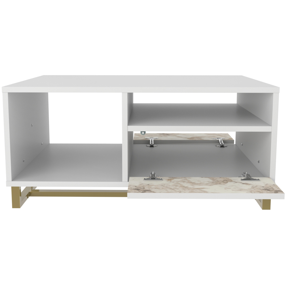 Decorotika Utopie 2 Door 2 Shelf White and White Marble Effect Modern Coffee Table Image 3