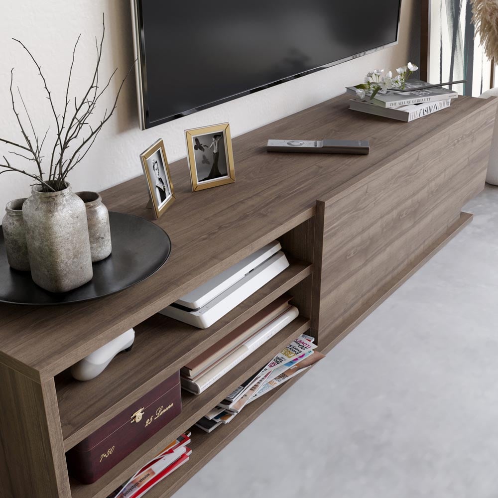 Decorotika Linda 3 Shelf Walnut TV Unit and 6 Tier Wall Shelf Image 4