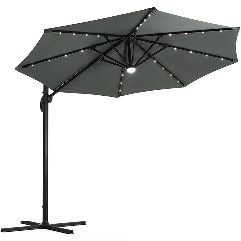 Living and Home Dark Grey LED Rotatable Cantilever Parasol with Wheeled Base 3m Image 1