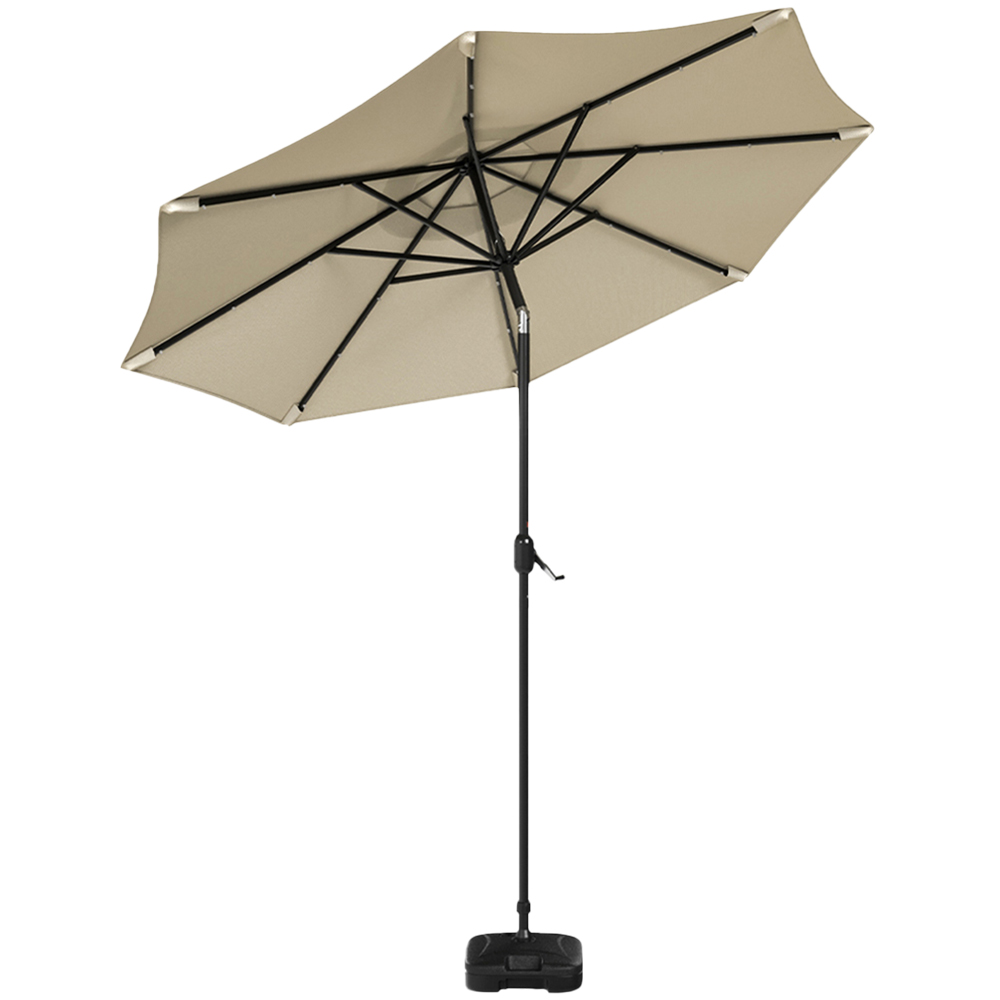 Living and Home Beige 24 Solar LED Crank and Tilt Parasol with Plastic Fillable Base 3m Image 1