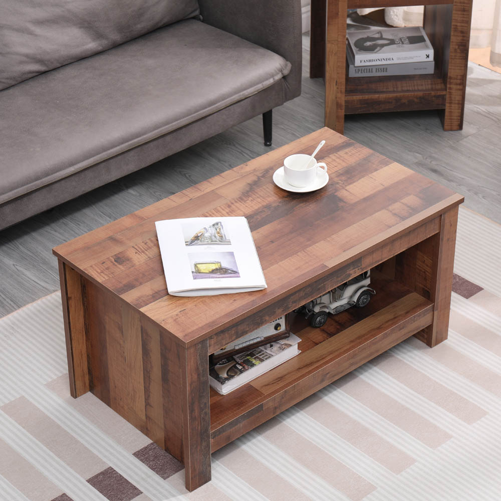 FurnitureHMD Single Shelf Industrial Style Wooden Coffee Table Image 7