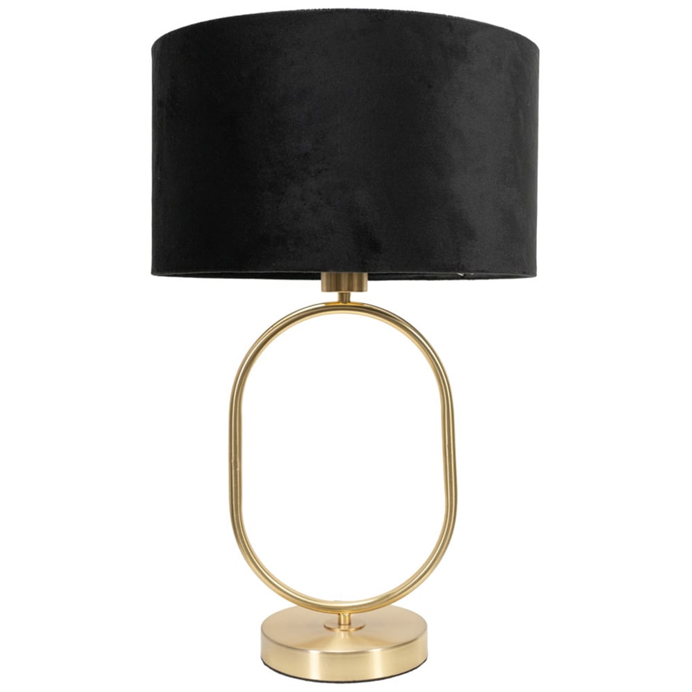 ValueLights Antonia Black Velvet Drum Shade Brushed Gold Oval LED Table Lamp Image 1