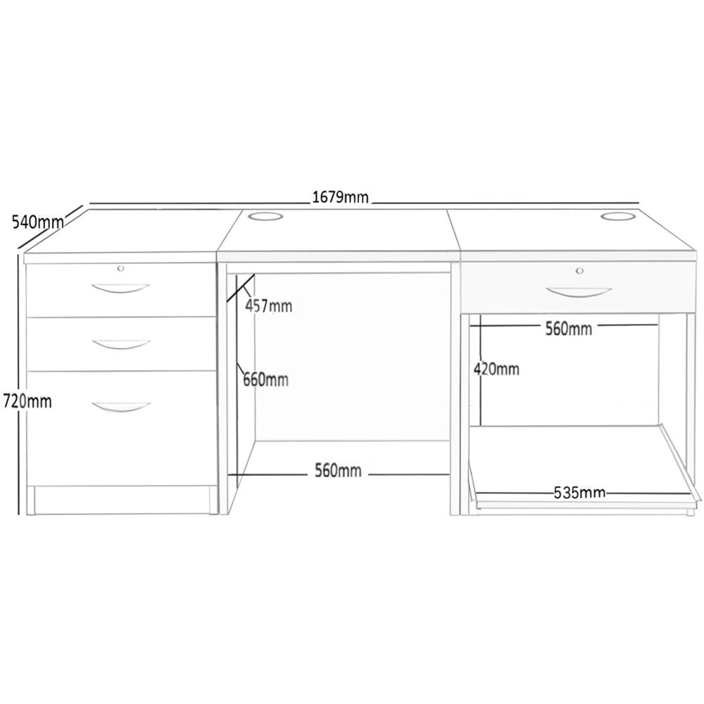 R White Cabinets 4 Drawer Dark Brown Set-08 Desk with Printer Shelf Image 5