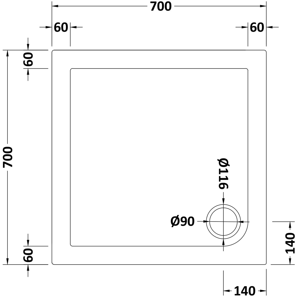 nuie White Square Slimline Shower Tray 700 x 700mm Image 2