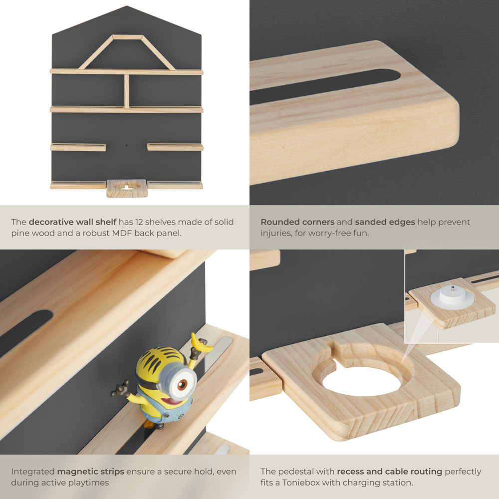 tectake Mylittle Story Anthracite House Design Wall Mounted Floating Shelf Image 5