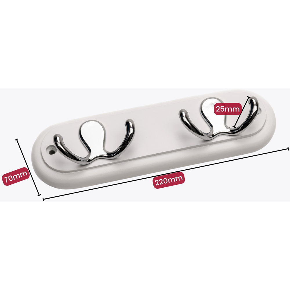 Headbourne White and Polished Chrome 2 Double Hook Coat Rail Image 5