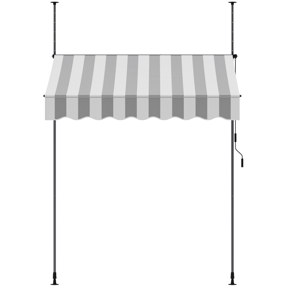 Living and Home Grey and White Wavy Valance Retractable Height Adjustable Awning 2m Image 2