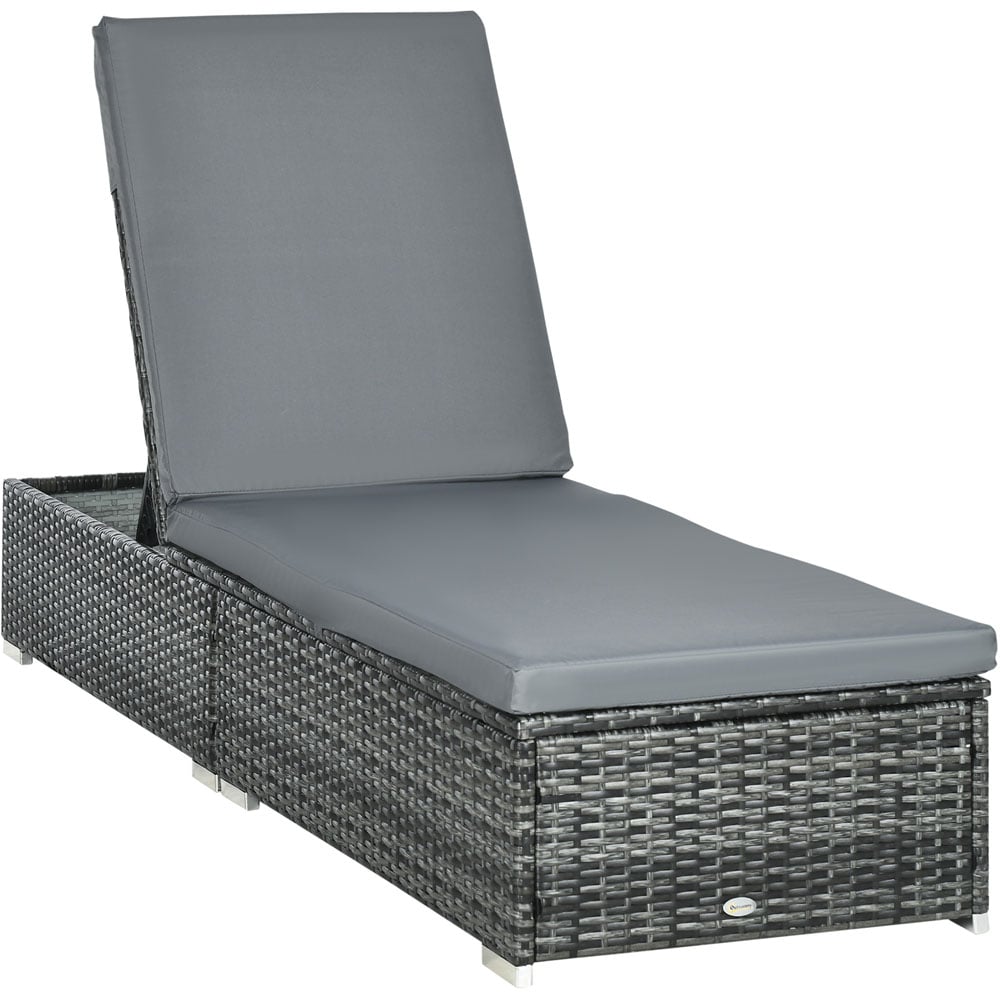 Outsunny Rattan Sun Lounger Adjustable Image 2