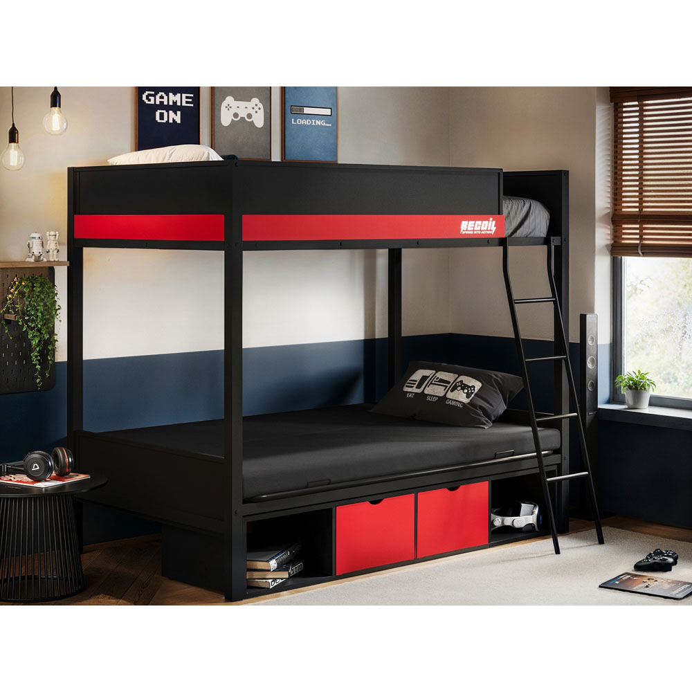 Flair Nova Black and Red Storage Gaming Metal Bunk Bed with Futon Image 5