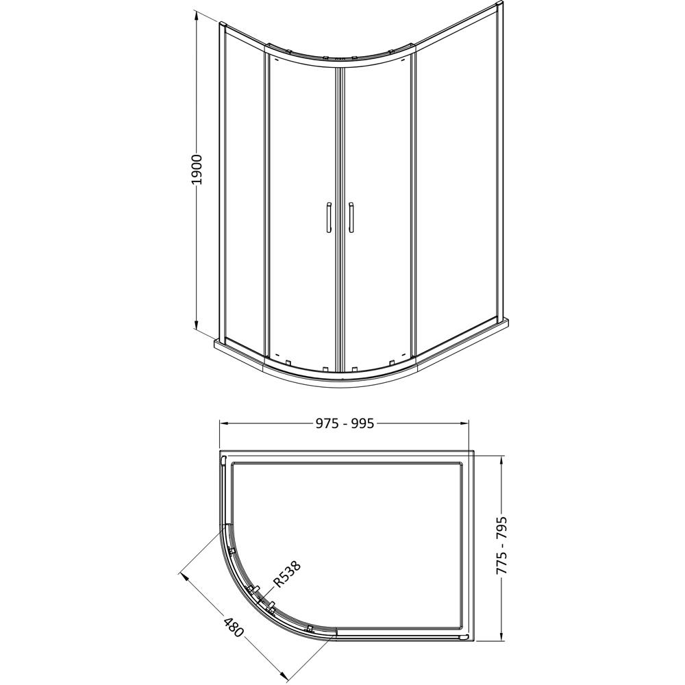 Oem Brushed Brass Offset Quadrant 1000 x 800mm Image 2