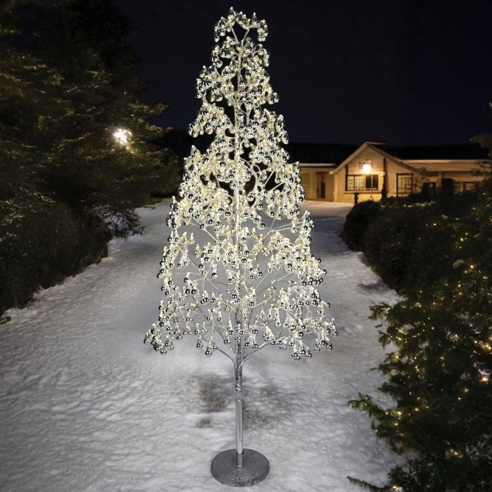 Xmas Haus 1200 Warm White Micro LED Pre-Lit Artificial Christmas Tree with Silver Baubles 7ft Image 2