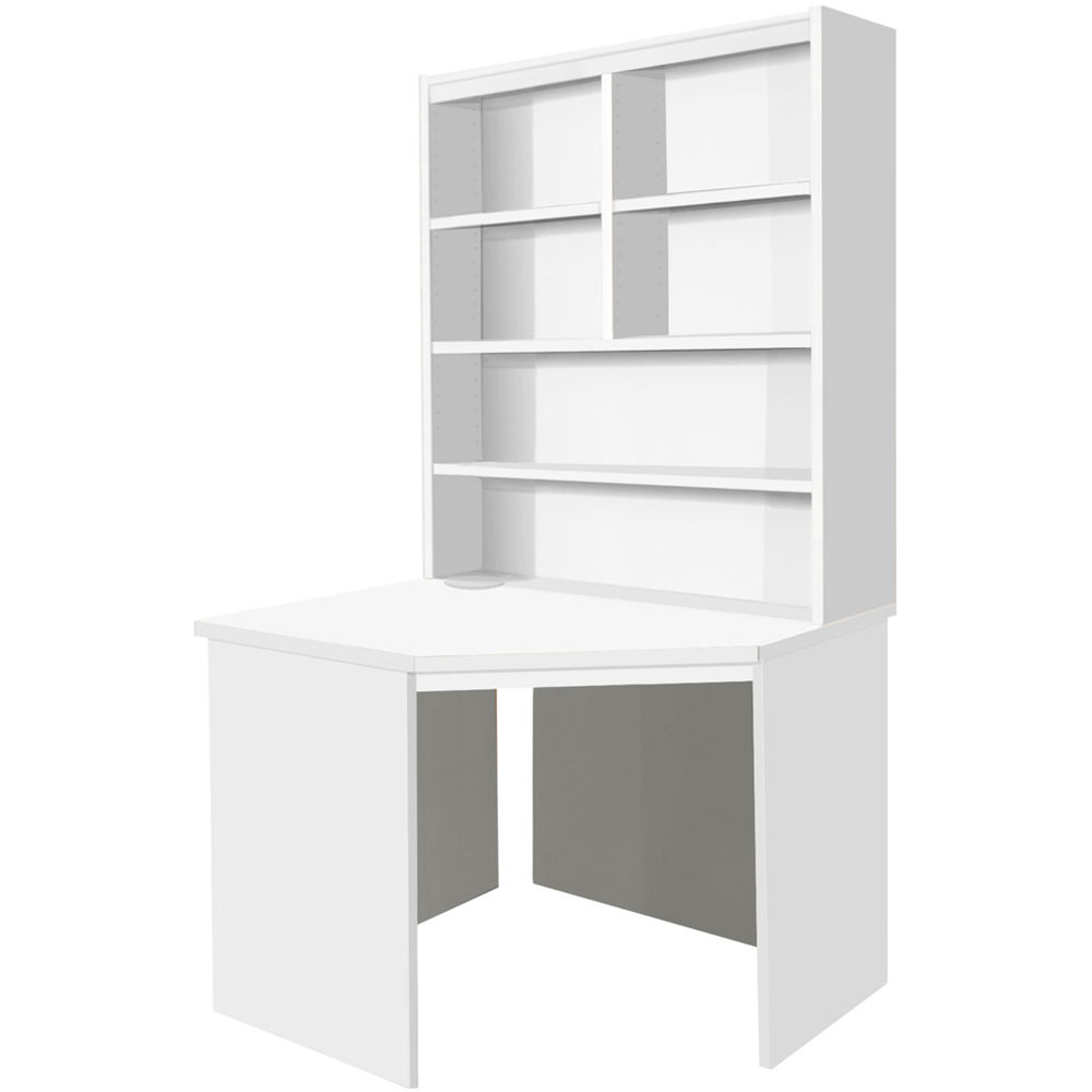 R White Cabinets Corner 6 Shelf Computer Desk with Hutch White Image 2