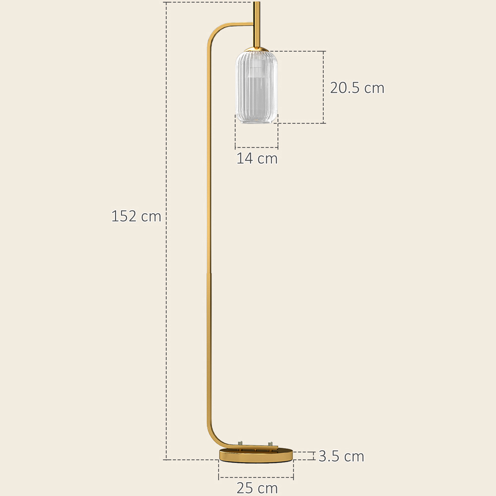 HOMCOM Glass Lampshade Gold Floor Lamp with Foot Switch Image 9