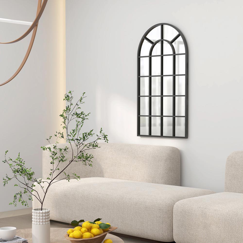 Portland Black Arch Window Wall Mirror 110 x 62cm Image 2