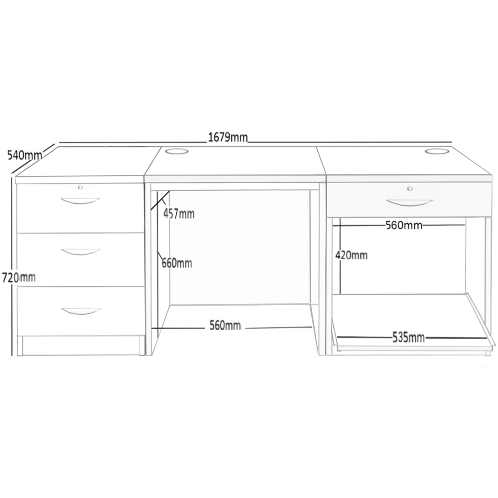 R White Cabinets 4 Drawer Black Set-11 Desk with Printer Shelf Image 5