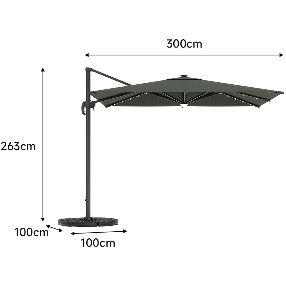 Living and Home Dark Grey LED Square Rotatable Cantilever Parasol with Round HDPE Base 3m Image 6