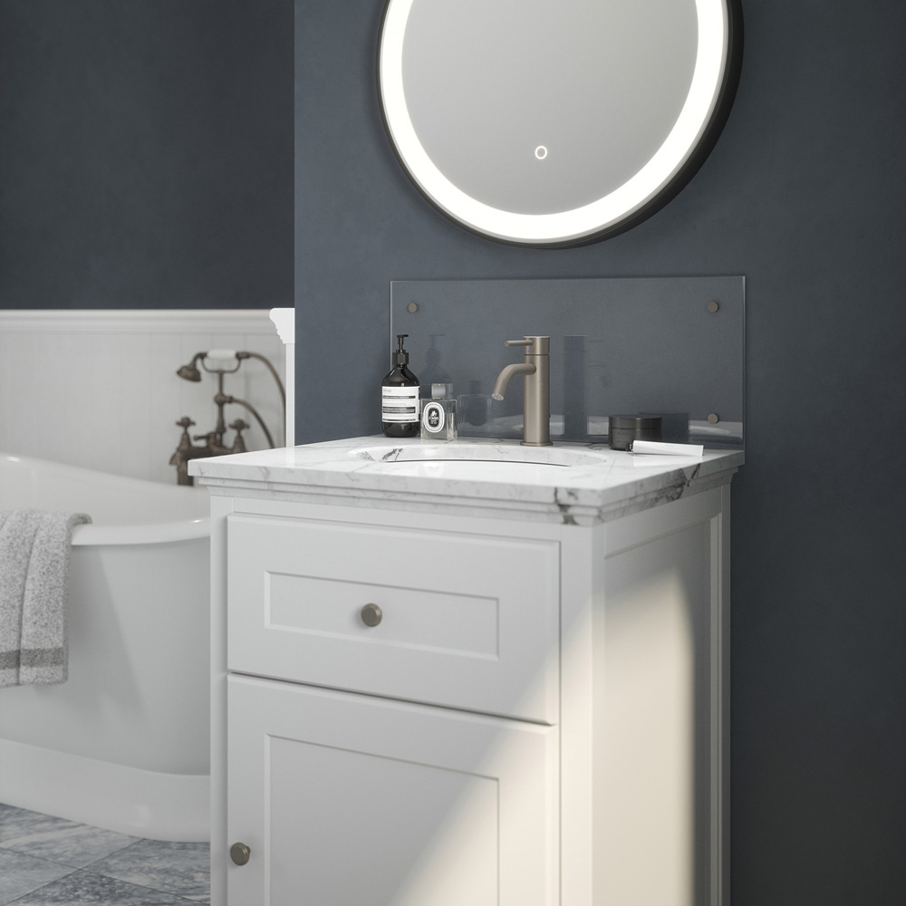 Splashback Crystal Clear Toughened Glass Bathroom Splashback with Brass Caps 250 x 500mm Image 2