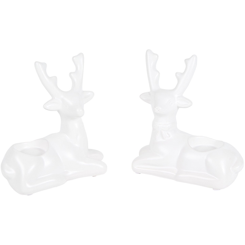 Set of 2 Festive Reindeer Tealight Holders White Image 2