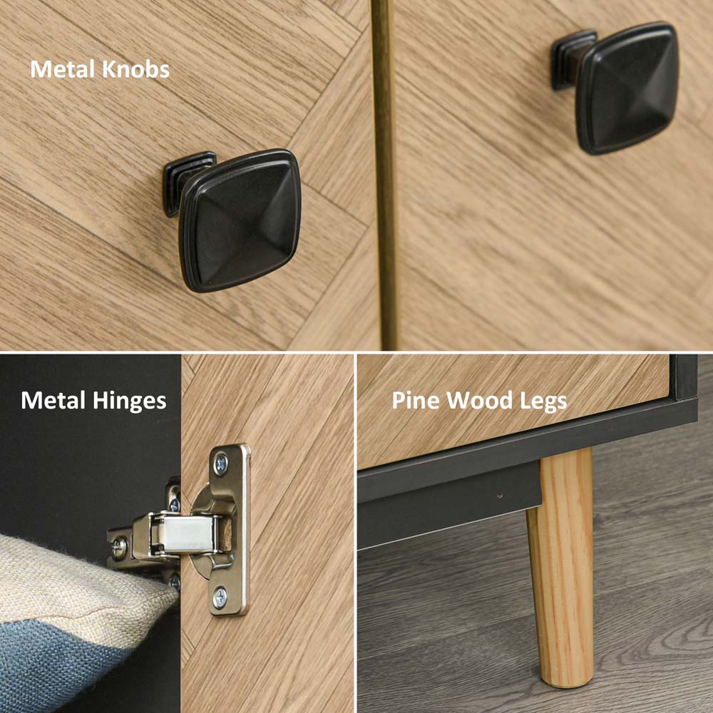 Portland 2 Door 2 Drawer Natural Wood and Black Wardrobe Image 5