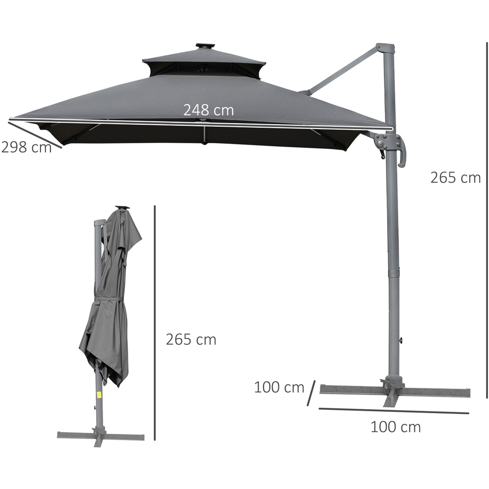 Outsunny 2 Tier Grey Rotating Solar LED Cantilever Parasol 3m Image 9