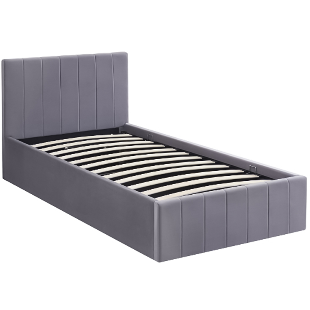 Portland Single Grey Line Pattern Velvet Ottoman Bed Image 2