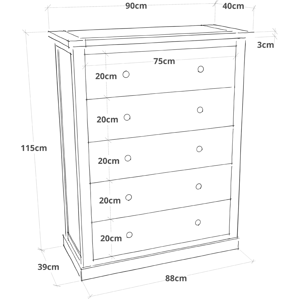 Cabinet Bits Lucca 5 Drawer Brown Brass Knob Chest of Drawers Image 9