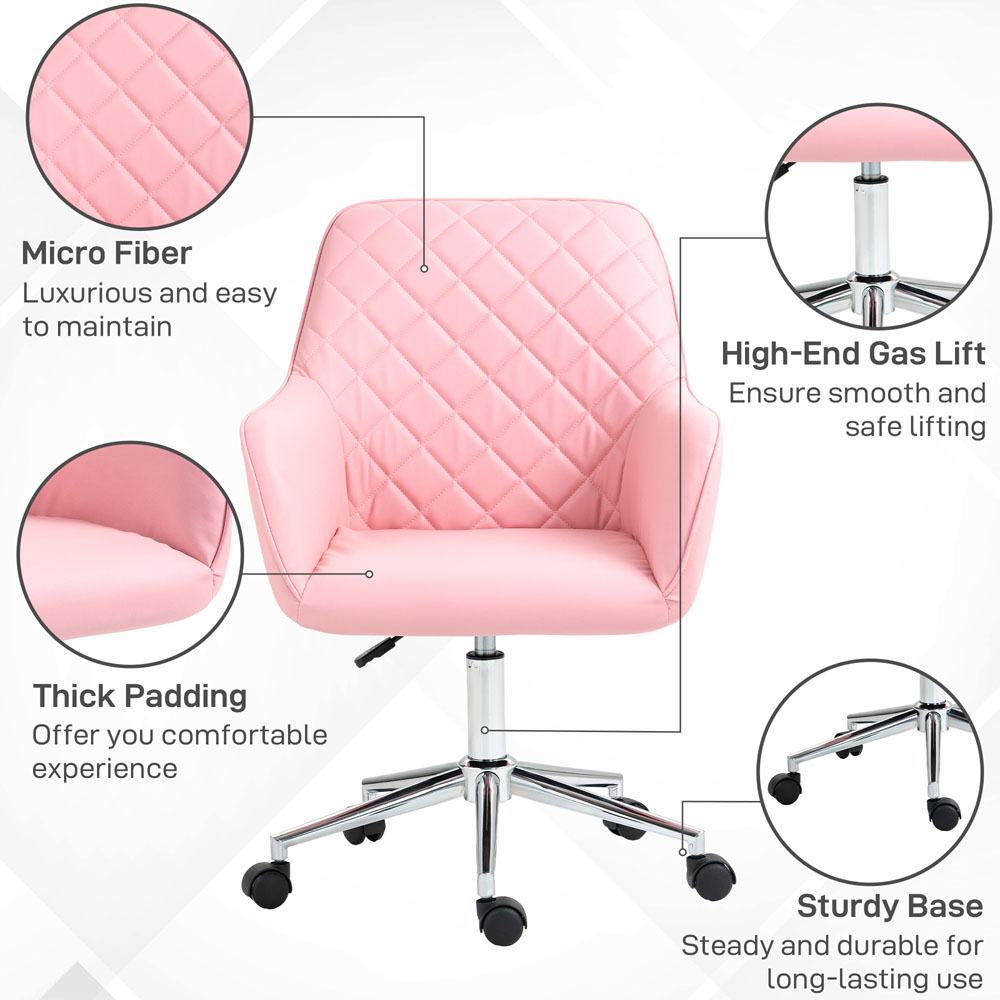 Portland Pink Leather-Feel Fabric Swivel Office Chair with Armrests Image 8