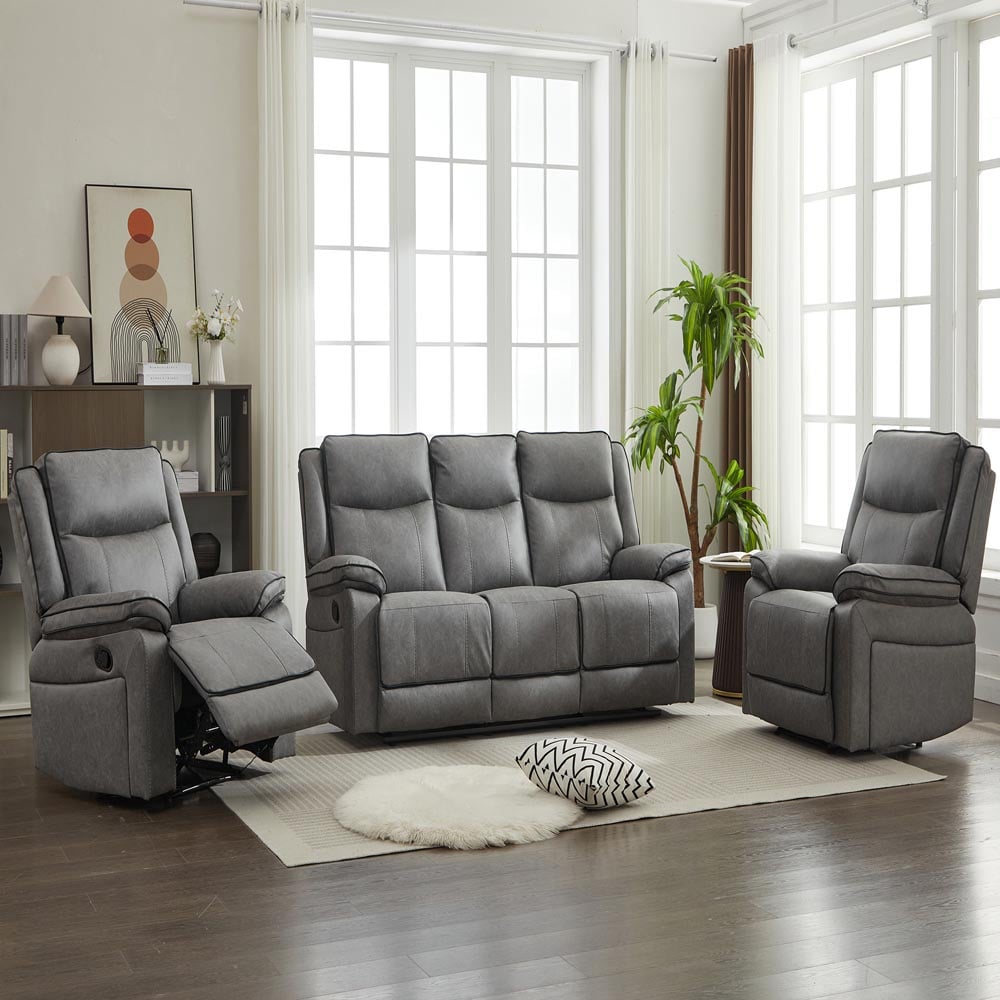 Furniture One 5 Seater Grey Manual Sectional Recliner Couches Sofa Set Image 3