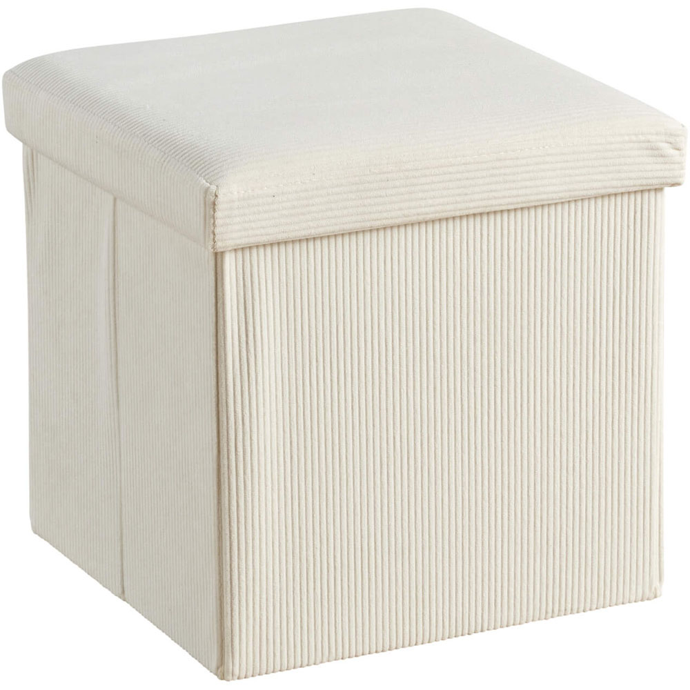 Home Source Cream Corduroy Upholstered Folding Ottoman Image 2
