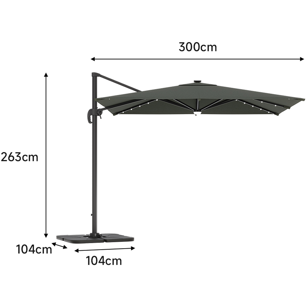 Living and Home Dark Grey LED Square Rotatable Cantilever Parasol with Square HDPE Base 3m Image 6