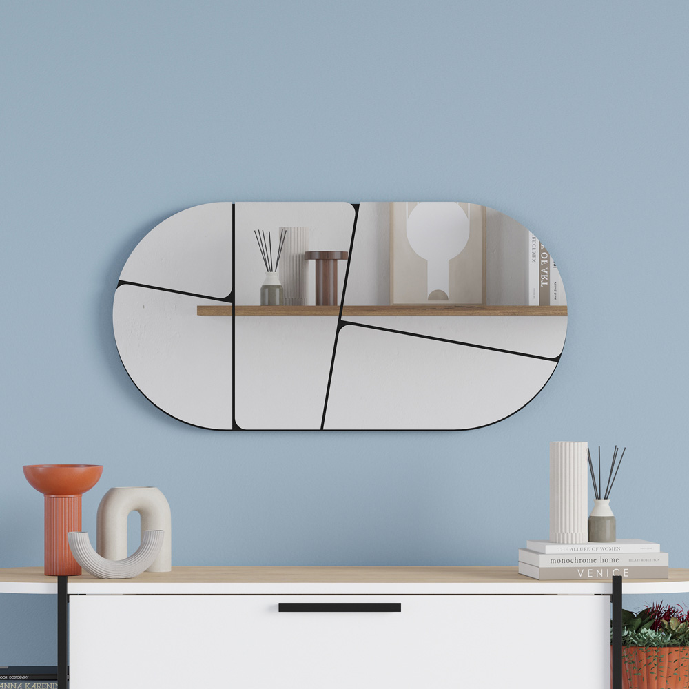 Decortie Otis Abstract Line Design Black Bevelled Oval Wall Mirror 80 x 40cm Image 4