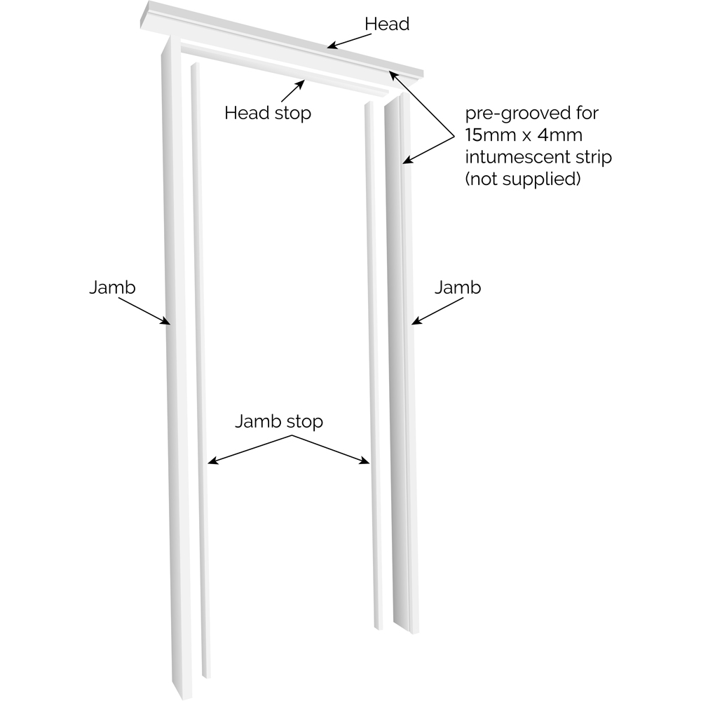JB Kind Universal Hardwood White Primed FD30 Fire Internal Door Lining Set 2070 x 133mm Image 4