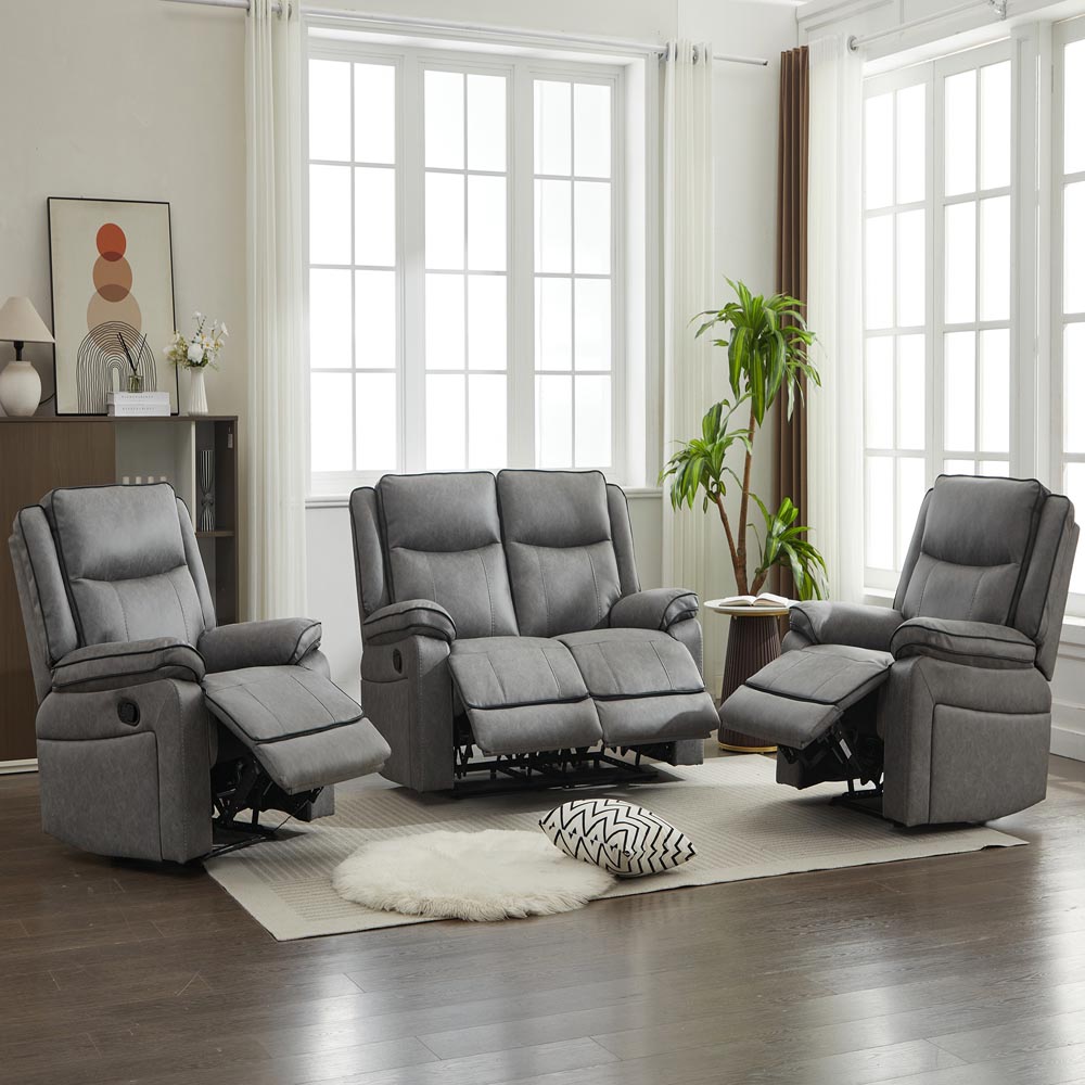 Furniture One 4 Seater Grey Manual Sectional Recliner Couches Sofa Set Image 5