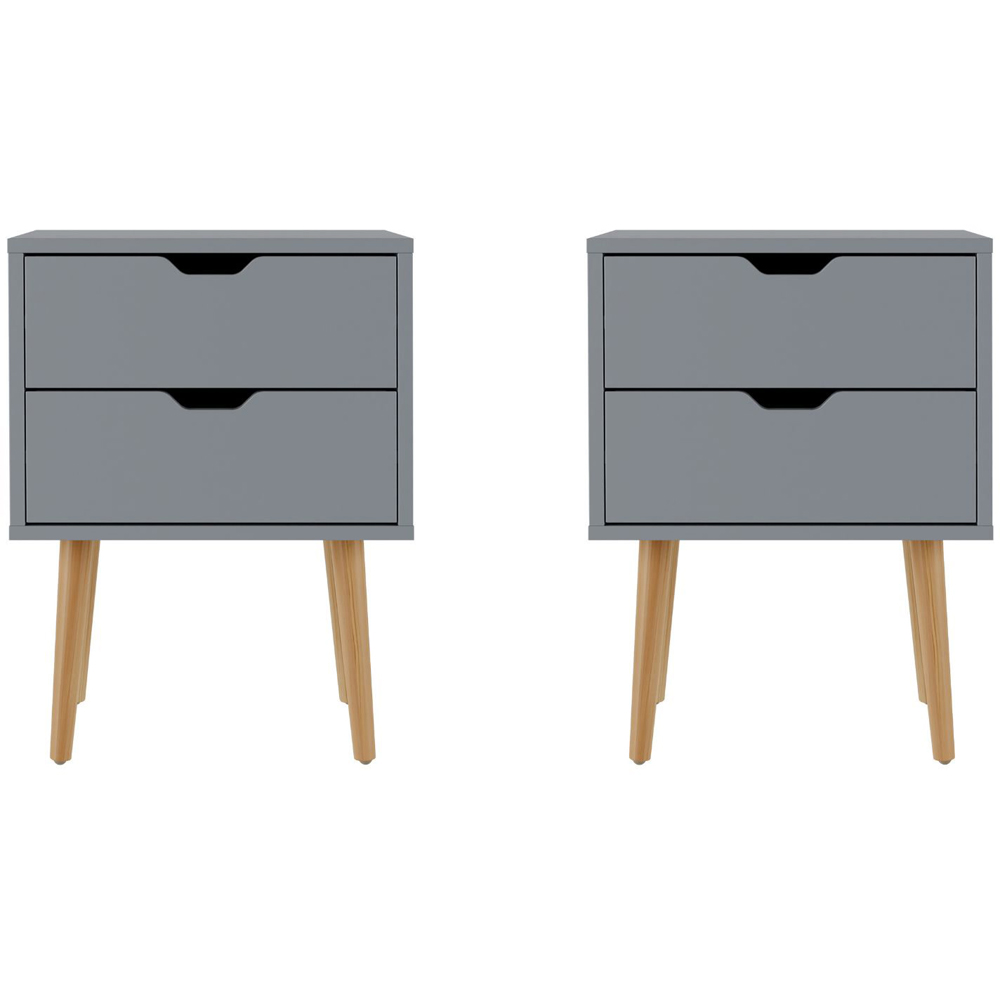GFW Nyborg 2 Drawer Dark Grey Bedside Table Set of 2 Image 4