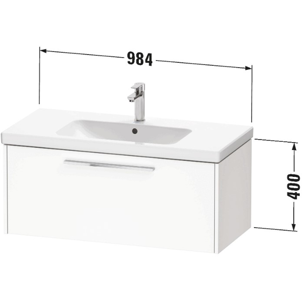 Duravit D-Code Single Drawer Gloss White Wall Hung Vanity Unit with Black Handle 984 x 460mm Image 2