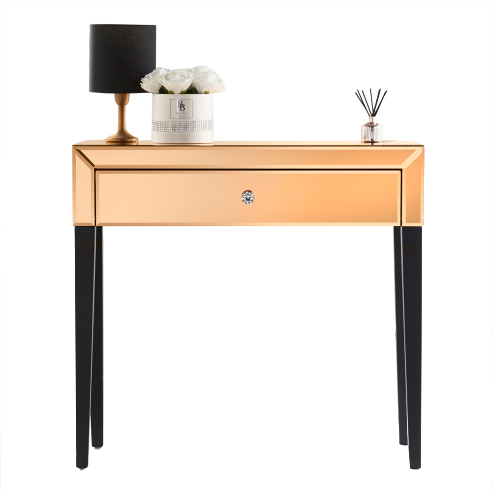 CARME Home Laguna Single Drawer Rose Gold Mirrored Dressing Table Image 2